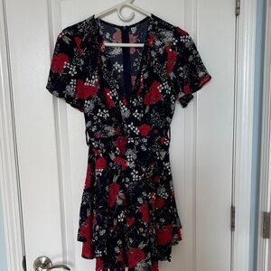 Floral Dress - Red and Navy blue